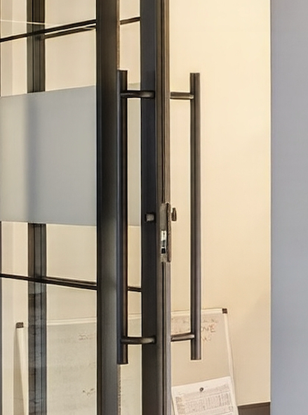 36 inch ladder handle on a glass door