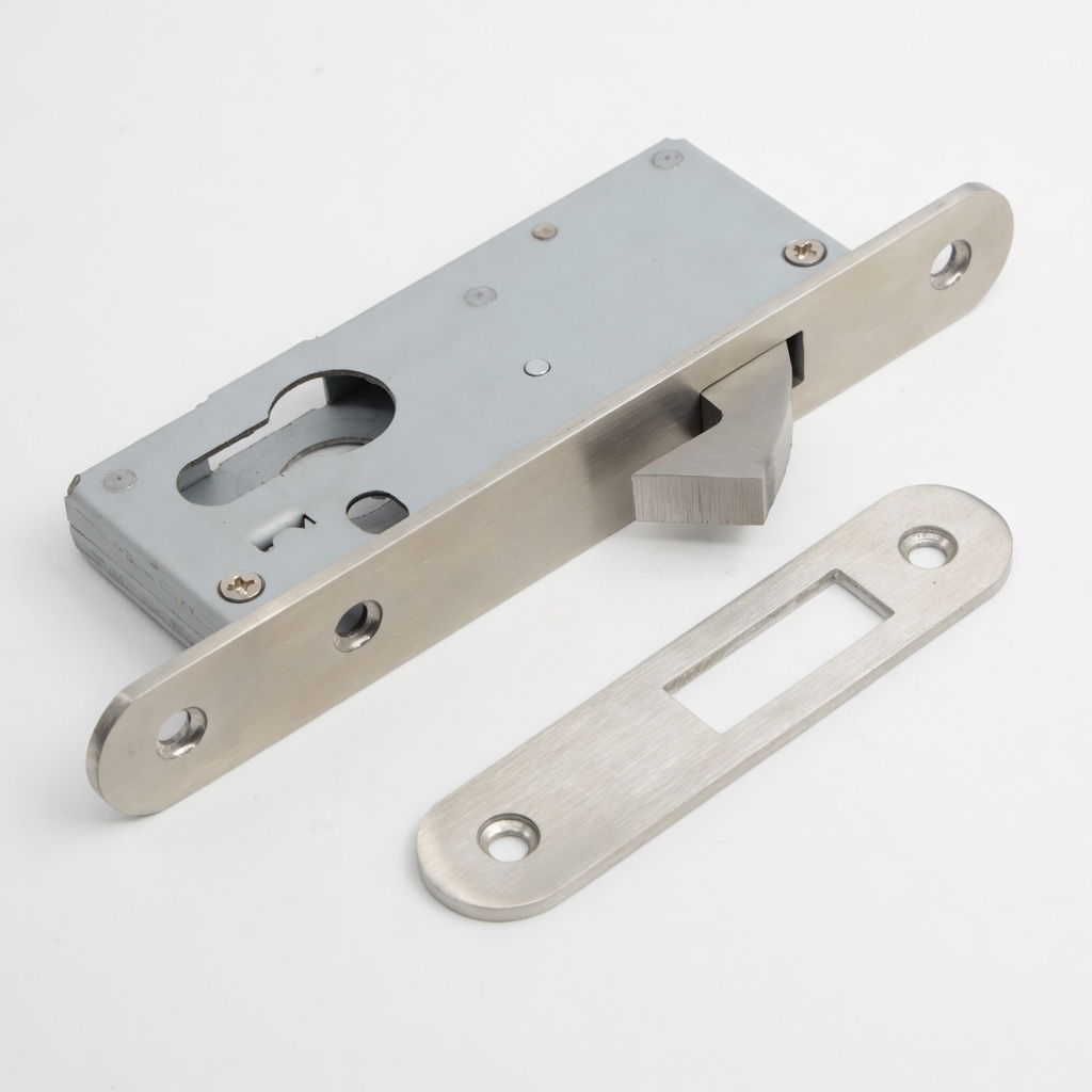 Sliding door mortise lock with hook bolt and strike plate